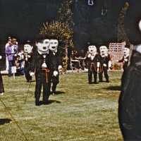 5/4-7/83 - District 4-C4 Convention, El Rancho Tropicana, Santa Rosa - Costume Parade - Charlie Chaplins on parade in the quad.