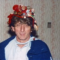 5/4-7/83 - District 4-C4 Convention, El Rancho Tropicana, Santa Rosa - Barbershop Quartet - Charlie Bottarini modeling for a costume repair.