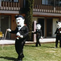 5/4-7/83 - District 4-C4 Convention, El Rancho Tropicana, Santa Rosa - Costume Parade - Charlie Chaplins on parade in the quad.