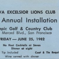 7/25/82 - 32nd Installation of Officers, Olympic Golf & Country Club, San Francisco - Ticket to the Installation of Officers.