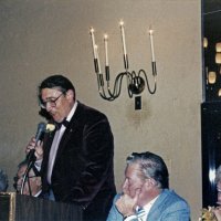 7/25/82 - 32nd Installation of Officers, Olympic Golf & Country Club, San Francisco - L to R: Emma & PDG Joe Giuffre (seated), Incoming President Handford Clews, and PDG Les & Mary Davis.