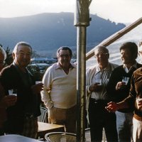 11/5-7/82 - 2nd Cabinet Meeting, Carmel - L to R: Bob Woodall, Frank Ferrera, Ron Faina, Joe Giuffre, Bob Pacheco, and Galdo Pavini. Enjoying gin fizzes in the morning before golf.