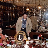 12/15/82 - Club Christmas Party at a regular meeting, L & L Castle Lanes, San Francisco - Lyle Workman, on left, with Handford Clews.