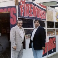 6/28 to 7/4/82 - Fireworks Stand in conjuction with the Skylions of Daly City - Ron Faina, on left, with John Madden.