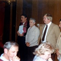 1/19/83 - New Member Induction & Ladies’ Night, L & L Castle Lanes, San Francisco - Les Doran & Drake Woznick - Standing L to R: Handford Clews, Les Doran, Drake Woznick, and Joe Farrah. Foreground: Charlie Bottarini and Linnie Faina.