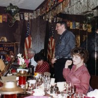 10/20/82 - Ladies’ Night, L & L Castle Lanes, San Francisco - L to R: Lyle Workman, Dr. Jerry Ennis, Frank Zumwalt, Margot & Handford Clews (standing), Donna O’Neill, later Francesconi, and Giulio Francesconi.