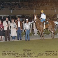 3/4/83 - Night at the Races, Bay Meadows Racetrack, San Mateo - First 3 on right: Bobbi Damonte, Margot & Handford Clews. One of our annual fundraisers.