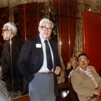 3/16/83 - Past District Governors’ Night, L & L Castle Lanes, San Francisco - L to R: PDG Fred Newman (1969-70), PDG Maury Perstein (1952-53), Handford Clews, and PDG Bill Tonelli (1980-81).