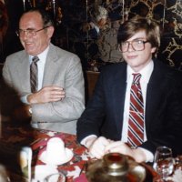 2/9/83 - 46th Annual Student Speaker Contest, L & L Castle Lanes, San Francisco - Topic: “Nuclear” Use or Misuse - Charles Stuhr, left, with one of the contestants.