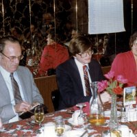 2/9/83 - 46th Annual Student Speaker Contest, L & L Castle Lanes, San Francisco - Topic: “Nuclear” Use or Misuse - L to R: Charles Stuhr, contestant, and Marcy Stuhr.