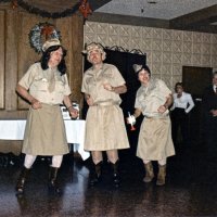 5/11/85 - District 4-C4 Convention, El Rancho Tropicana, Santa Rosa - Tail Twister Skit - Their performance as The Andrews Sisters are (L to R) Howard Pearson, Handford Clews, and Les Doran.
