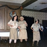 5/11/85 - District 4-C4 Convention, El Rancho Tropicana, Santa Rosa - Tail Twister Skit - Their performance as The Andrews Sisters are (L to R) Howard Pearson, Handford Clews, and Les Doran.