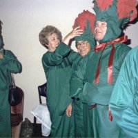 5/11/85 - District 4-C4 Convention, El Rancho Tropicana, Santa Rosa - Costume Parade - Getting ready for the parade are L to R: Lorraine Castagnetto, Irene & Bill Tonelli, and Ed Morey.