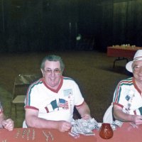 5/11/85 - District 4-C4 Convention, El Rancho Tropicana, Santa Rosa - L to R: Charlie Bottarini, Ron Faina, and Frank Ferrera. “Selling” change before the Tail Twister Contest.