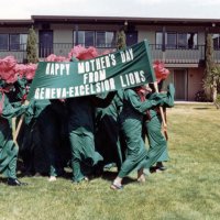5/11/85 - District 4-C4 Convention, El Rancho Tropicana, Santa Rosa - Costume Parade - Members in costume, walking in a pack, with Emily Farrah trailing on the left.