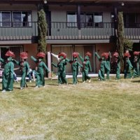 5/11/85 - District 4-C4 Convention, El Rancho Tropicana, Santa Rosa - Costume Parade - Members in costume just coming out onto the court yard.