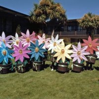 5/6/89 - District 4-C4 Convention, El Rancho Tropicana, Santa Rosa - Costume Parade - L to R: standing: Art Holl, Sam San Filippo, Dick Johnson, Irene Tonelli (partial), Claire Holl, and Donna & Giulio Francesconi; kneeling: Charlie & Estelle Bottarini, Diane Johnson, and Frank & Pat Ferrera.