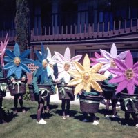 5/6/89 - District 4-C4 Convention, El Rancho Tropicana, Santa Rosa - Costume Parade - L to R: Dick & Diane Johnson, Charlie Bottarini, Sam San Filippo (in back), Pat Ferrera, Frank Ferrera, Art Holl (in back), Estelle Bottarini, and Claire Holl.