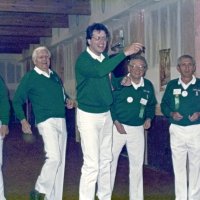 5/6/89 - District 4-C4 Convention, El Rancho Tropicana, Santa Rosa - Pitching pennies are, L to R, Handford Clews, Howard Pearson, Lyle Workman, Frank Ferrera, and Charlie Bottarini.