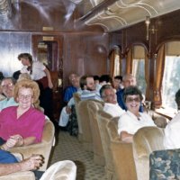 9/26/92 - Napa Wine Train Excursion - on left: guest, guest, Ron Faina, Grace San Filippo; center from back: Bob Woodall, Giulio Francesconi, guest, Charlie Bottarini, Mike Castagnetto, Estelle Bottarini, and Lorraine Castagnetto; far corner: Pauline Woodall, and Donna Francesconi.