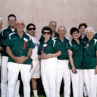 5/20/95 - El Rancho Tropicana, Santa Rosa - L to R, back row: Al Gentile, Lyle Workman, John Madden (white shirt), Dick & Diane Johnson; front row: Al Fregosi, Estelle & Charlie Bottarini, Margot Clews, and Blanche Fregosi.