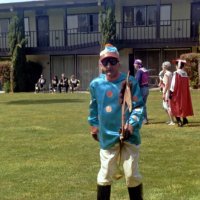 5/20/95 - El Rancho Tropicana, Santa Rosa - Costume Parade - L to R, foreground: Charlie Bottarini (1969); background: Bob (1960) & Pauline (1964) Dobbins, Estelle Bottarini (1966), Lyle Workman (1967), and Ron Faina (1968). Year following name is when each costume appeared in the District Convention.