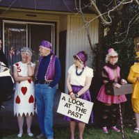 5/20/95 - El Rancho Tropicana, Santa Rosa - Costume Parade - L to R: Lyle Workman (1967), Handford Clews (1983), Pauline (1964) & Bob (1960) Dobbins, Donna Francesconi (1960), Linnie Faina (1968), Irene Tonelli (1982, and Ted Zagorewicz. Year following name is when each costume appeared in the District Convention.