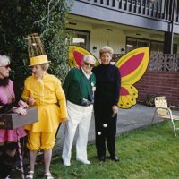 5/20/95 - El Rancho Tropicana, Santa Rosa - Costume Parade - L to R: Donna Francesconi (1960), Linnie Faina (1968), Irene Tonelli (1982, Ted Zagorewicz, and Diane Johnson (1994). Year following name is when each costume appeared in the District Convention.