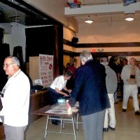 2/23/2002 - Recreation Center for the Handicapped, San Francisco - 20th Annual Crab Feed - Estelle Bottarini selling raffle tickets to guests.