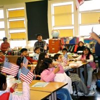 2/17/06 - Flag Day Program at Mission Educational Center for 211 students - Lion Aaron Straus talking to students about the meaning of the flag and its history.