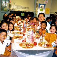 11/22/05 - Mission Educational Center, San Francisco - Students and teacher pose before eating their lunch.