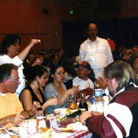 2/24/07 - 25th Annual Crab Feed at the Recreation Center for the Handicapped, San Francisco - 500 in attendance - Lion Lyle Workman (in orange shirt) and guest enjoying the Crab Feed.