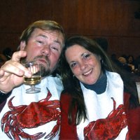 2/24/07 - 25th Annual Crab Feed at the Recreation Center for the Handicapped, San Francisco - 500 in attendance - Guests Laz and Denise, down from Pittsburg, toasting to the success of the Crab Feed.