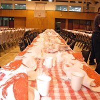 2/23/08 - 26th Annual Crab Feed - Janet Pomeroy Recreation & Rehabilitation Center, San Francisco - Long view of one of the 12, or so, tables that is ready to go.