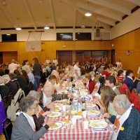 2/23/08 - 26th Annual Crab Feed - Janet Pomeroy Recreation & Rehabilitation Center, San Francisco - Guests beginning to enjoy dinner with salad. front to back, left: Emily Farrah; fourth and fifth: Diane & Ward Donnelly; left: Joe Farrah.