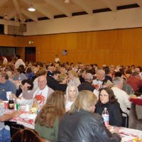 2/23/08 - 26th Annual Crab Feed - Janet Pomeroy Recreation & Rehabilitation Center, San Francisco - Guests enjoying. Bill Graziano with raised glass; Jerry Lowe, fourth on Bill’s right; and Linda Workman second on Bill’s left.