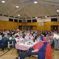 2/23/08 - 26th Annual Crab Feed - Janet Pomeroy Recreation & Rehabilitation Center, San Francisco - Guests enjoying. Handford & Margot Clews at end of first table; Emily & Joe Farrah at end of second table third and fourth on Emily’s side: Diane & Ward Donnelly; two down on Ward’s left is Bob Fenech.