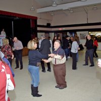 2/23/08 - 26th Annual Crab Feed - Janet Pomeroy Recreation & Rehabilitation Center, San Francisco - Bill Mayta, center with suspenders, dancing with a guest; Bill Graziano, a little left in gray shirt, also dancing it up.