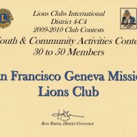 5/21/10 - Awards presented at the District 4-C4 Convention, Sacramento - Certificate for having sold the most Lions Youth & Community Raffle tickets in our club size group.