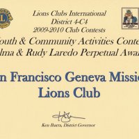 5/21/10 - Awards presented at the District 4-C4 Convention, Sacramento - Certificate for having sold the most Lions Youth & Community Raffle tickets in the District.