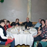 11/29/09 - 31st Annual Guilio Francesconi Charity Raffle drawing, Italian American Social Club, San Francisco - Guests enjoying; L to R: guest, Theresa Garcia, Margot Clews, LaVerne Cheso, guest, Handford Clews, and two guests. Joe Farrah is back left.