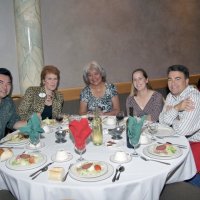 11/29/09 - 31st Annual Guilio Francesconi Charity Raffle drawing, Italian American Social Club, San Francisco - Guests enjoying; L to R: Ken Ibarra & Amy Fink, Sandra Ige, and Bre & John Jones. Margot Clews is just over John’s shoulder.