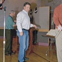 11/29/09 - 31st Annual Guilio Francesconi Charity Raffle drawing, Italian American Social Club, San Francisco - L to R: Charlie Bottarini, and John Jones makes sure his ball is in the drum.