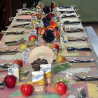 11/20/09 - Thanksgiving Luncheon, Mission Education Center, San Francisco - One of the tables, set and ready to go.