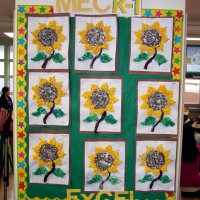 11/20/09 - Thanksgiving Luncheon, Mission Education Center, San Francisco - Sunflower display in the cafeteria.