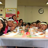 11/20/09 - Thanksgiving Luncheon, Mission Education Center, San Francisco - Students striking a pose.