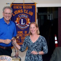 7/21/10 - General Meeting - Italian American Social Club, San Francisco - Outgoing President Lyle Workman “handing off” the gavel to incoming President Bre Jones. On the right is Ward Donnelly.