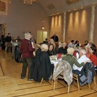 11/28/10 - 32nd Annual Giulio Francesconi Charity Raffle - Upstairs Ballroom, Italian American Social Club, San Francisco - Ticket purchasers, and guests, enjoy the roving accordian player, John Fiore.