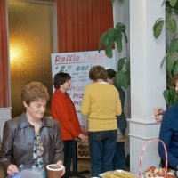 2/20/10 - 27th Annual Crab Feed, Italian American Social Club, San Francisco - Enjoying the hors d’oeuvres are, back, in front of sign, L to R: Margot Clews, Diane Johnson, and Kathy Salet; foreground left: Diane Donnelly, and right, Arline Thomas.