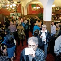 2/20/10 - 27th Annual Crab Feed, Italian American Social Club, San Francisco - Members and guests just enjoying as the crowd gets larger. Center right, in front of column is Nancy Brown-Park with Linda Workman facing her.